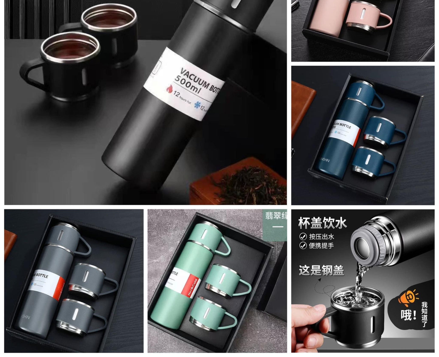 Thermos stainless with cup lid and estra 2 cups - Rimelyn