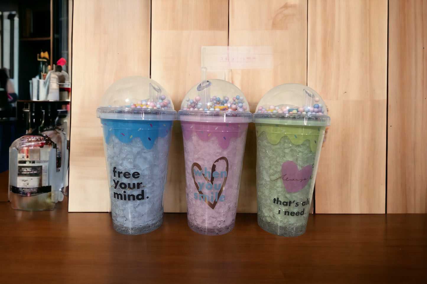 Double wall frosty cup with straw
