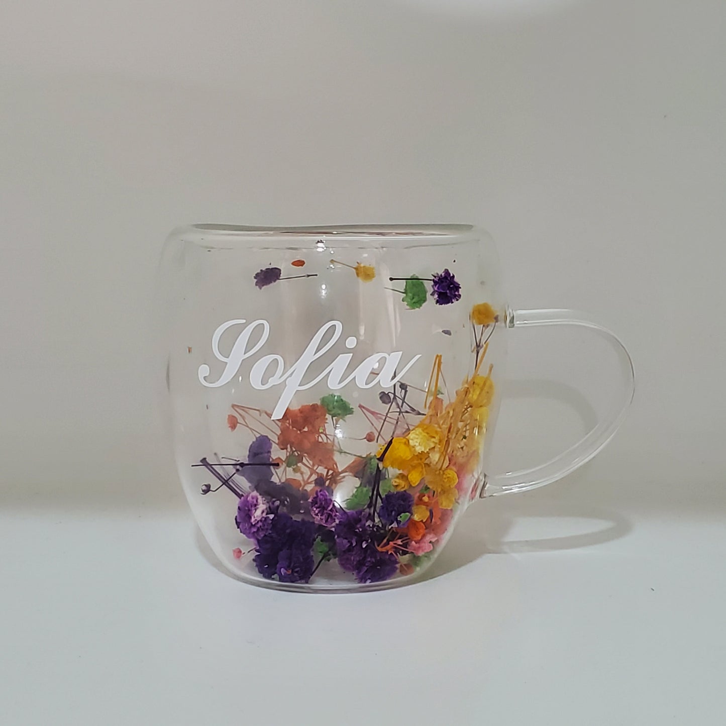 Customized flower double glass mug