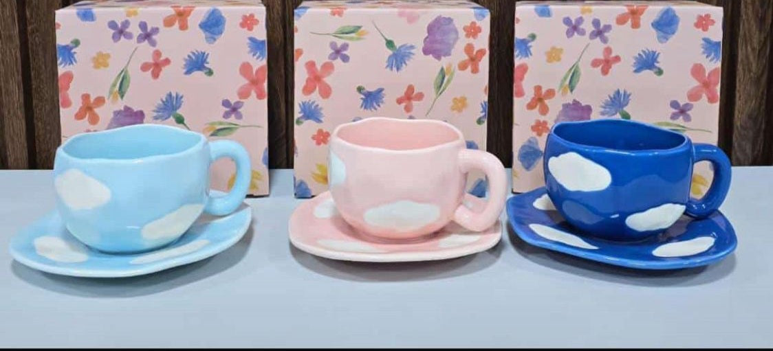 Cloud sky mug with plate