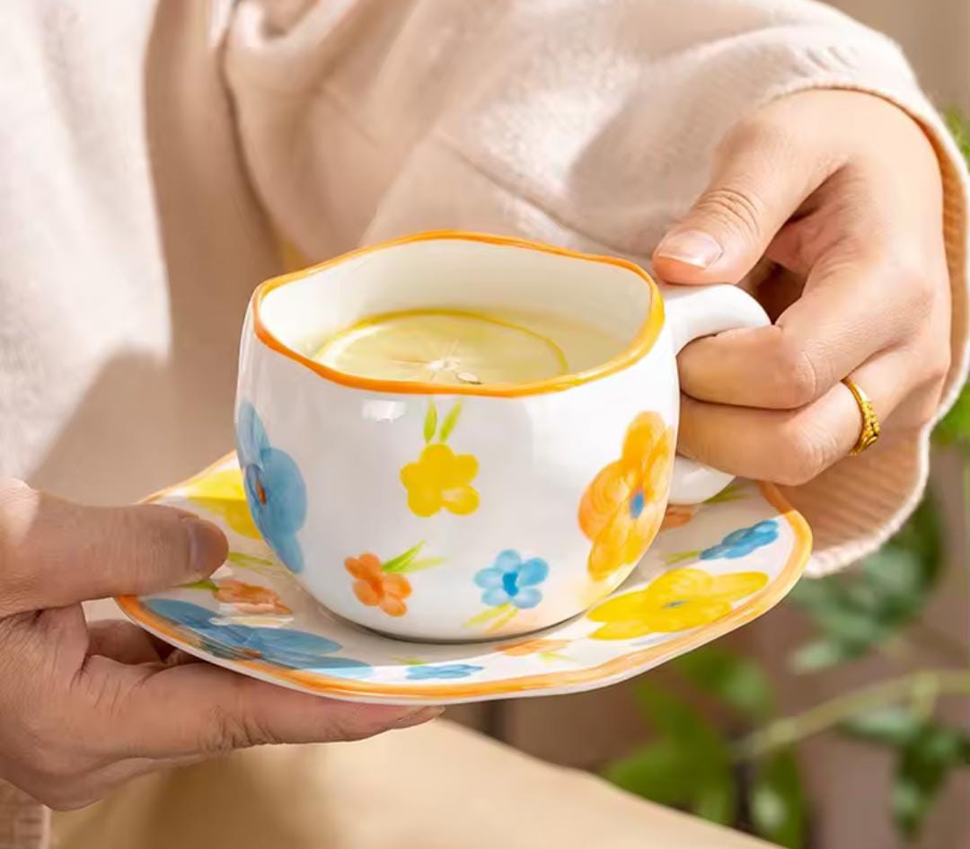 Hand-painted Flower design large mug