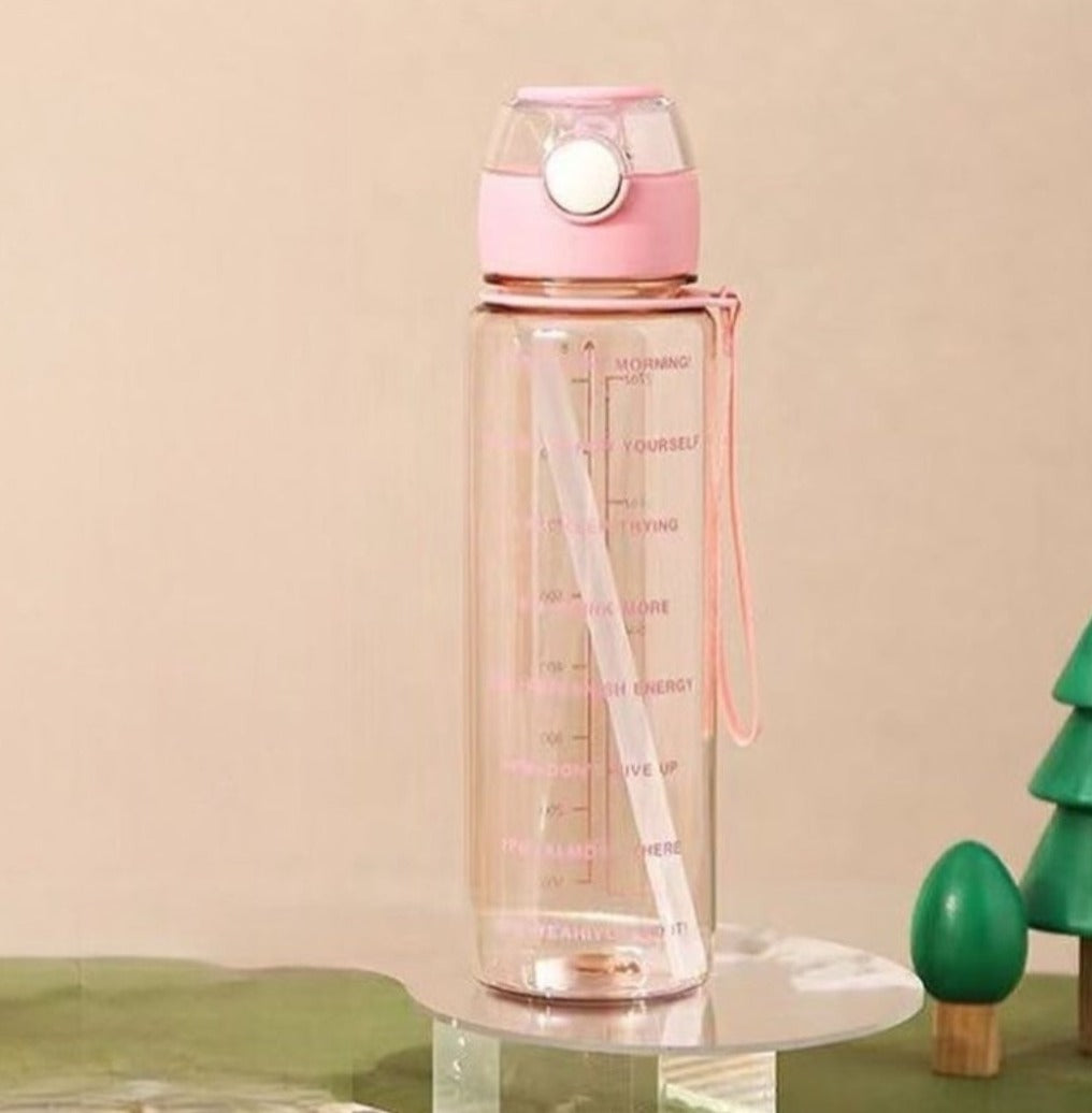 Plastic water bottle with straw