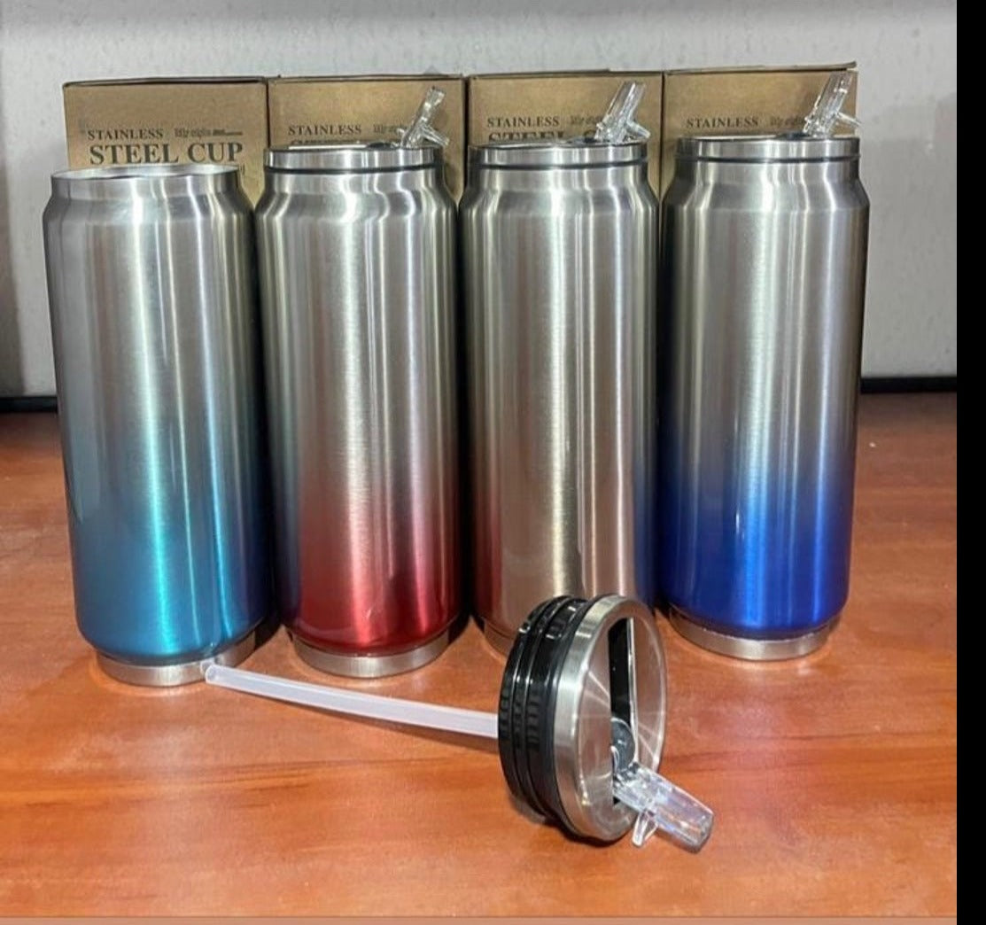 Stainless steel mug with straw
