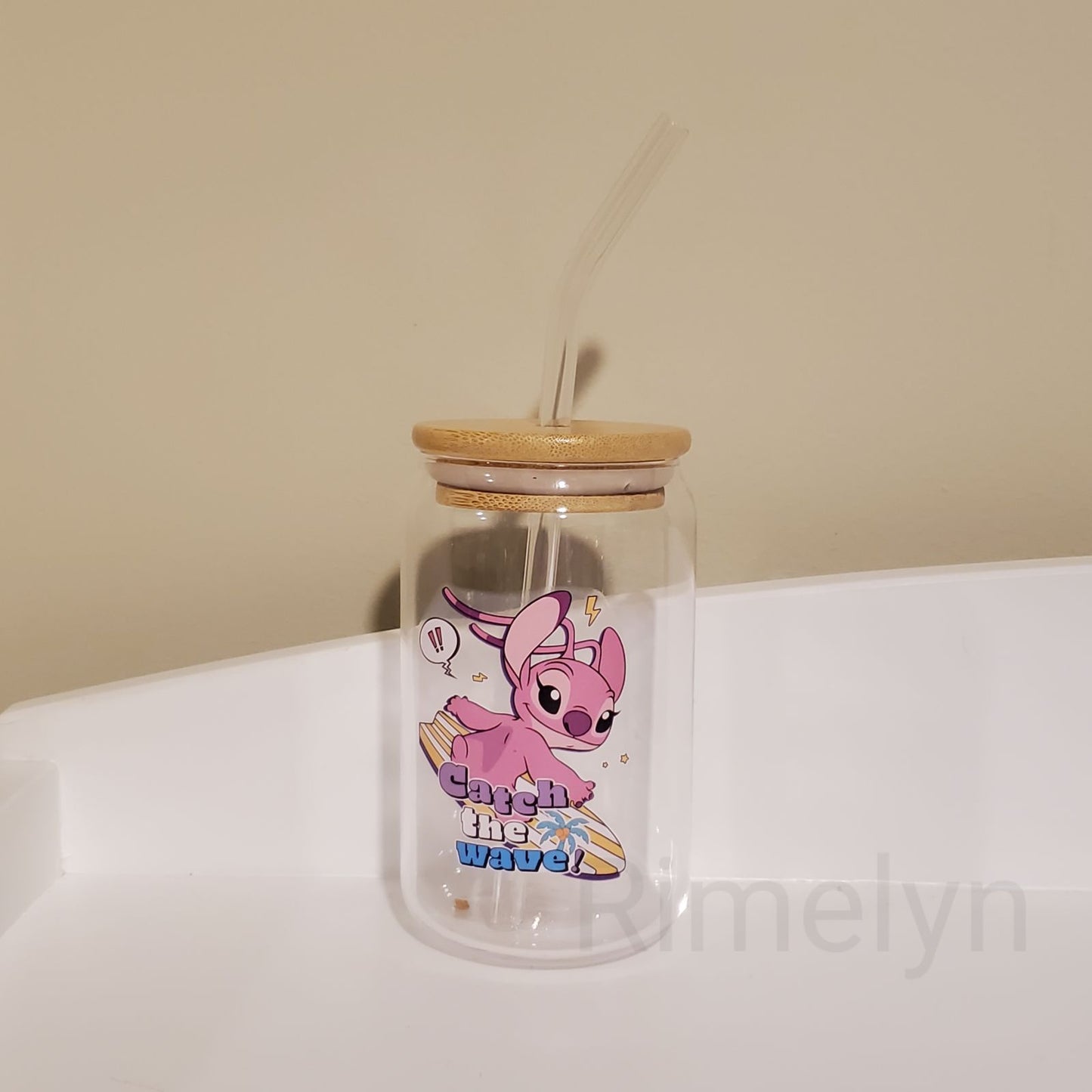 Angel jar with glass straw