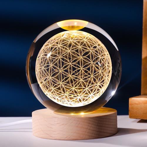 Crystal ball night light flower of life