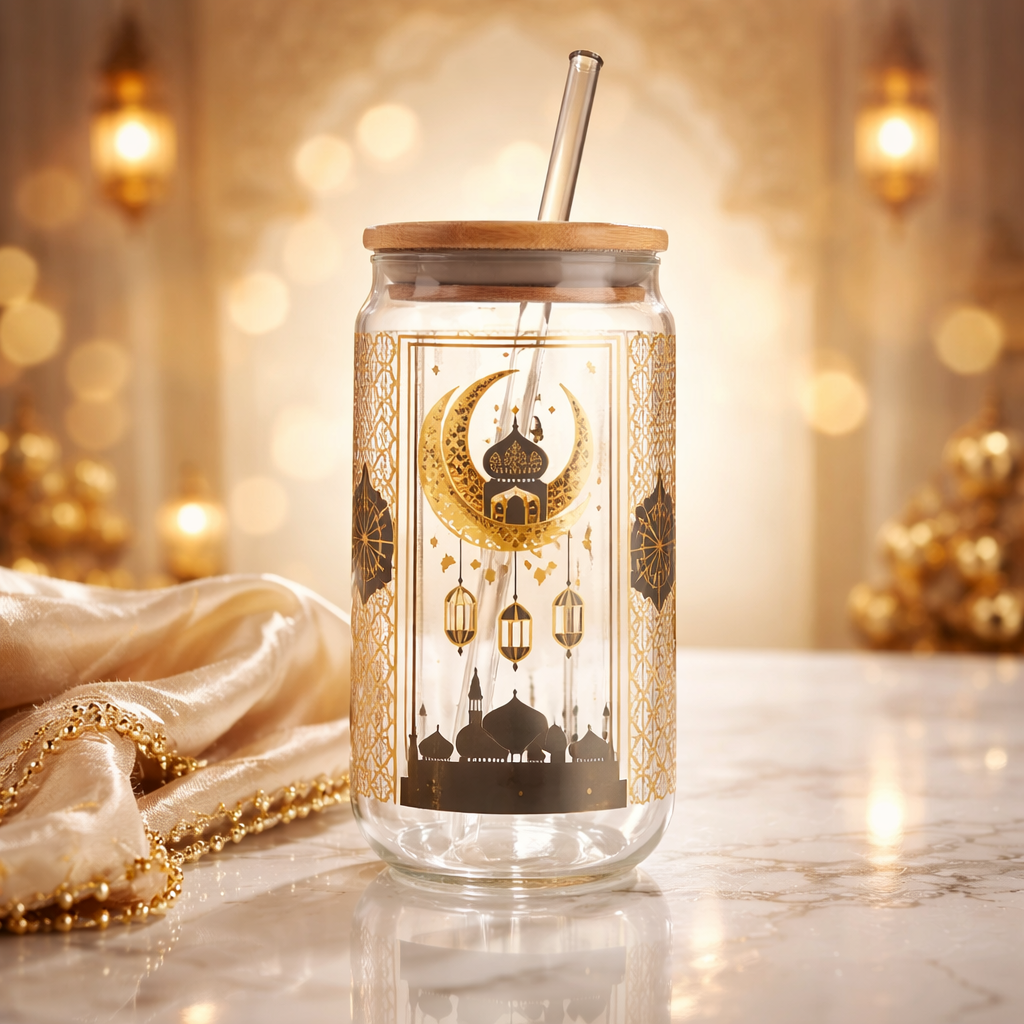 Ramadan design jar with glass straw