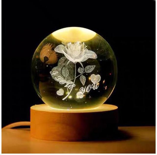 Crystal ball night light  I love you flower shape