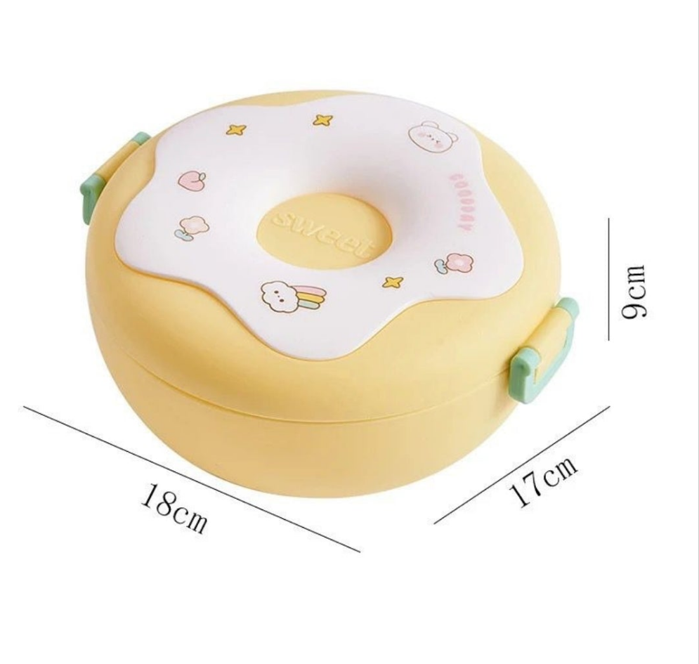Lunch box donut with spoon and fork