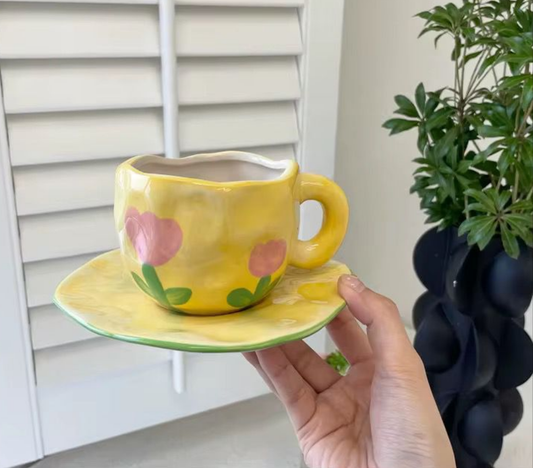 Hand-painted Flower design large mug