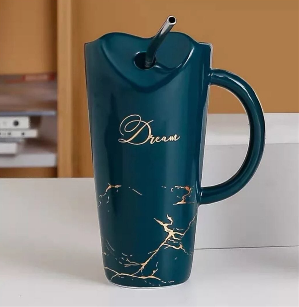 Ceramic mug with stainless straw