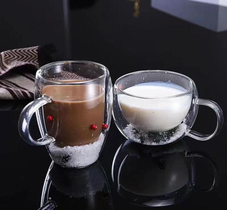 Double glass mug snow design