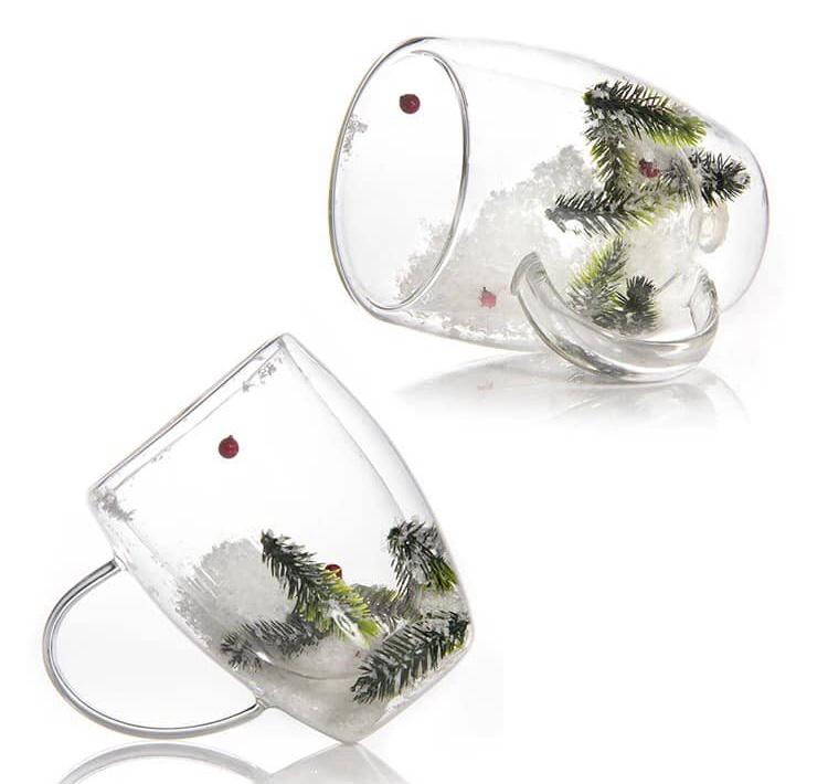 Double glass mug snow design