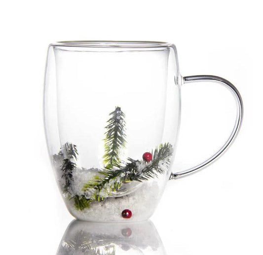 Double glass mug snow design
