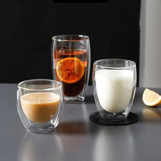 Double glass pyrex cups for hot and cold drinks