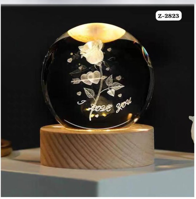 Crystal ball night light  I love you flower shape