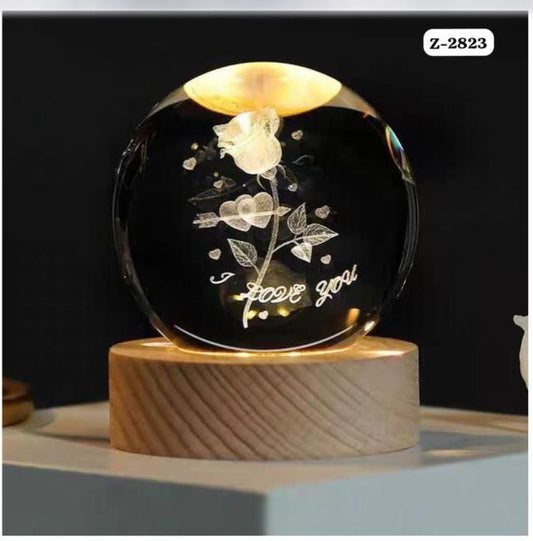 Crystal ball night light  I love you flower shape