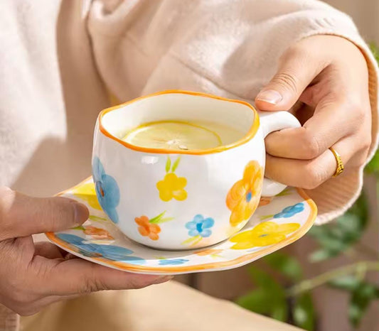 Hand-painted Flower design large mug