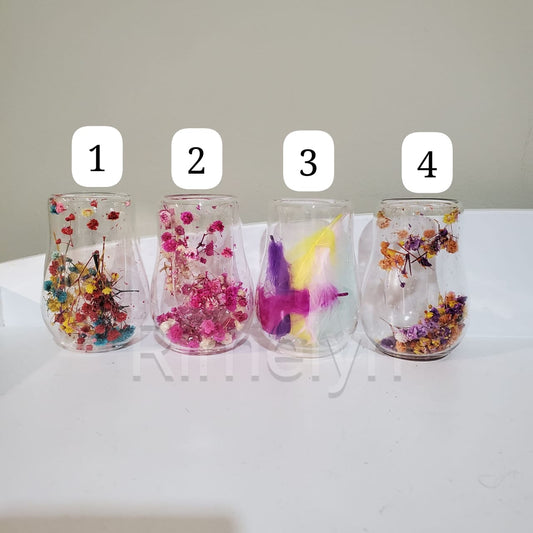 Double glass matte and tea cups floral