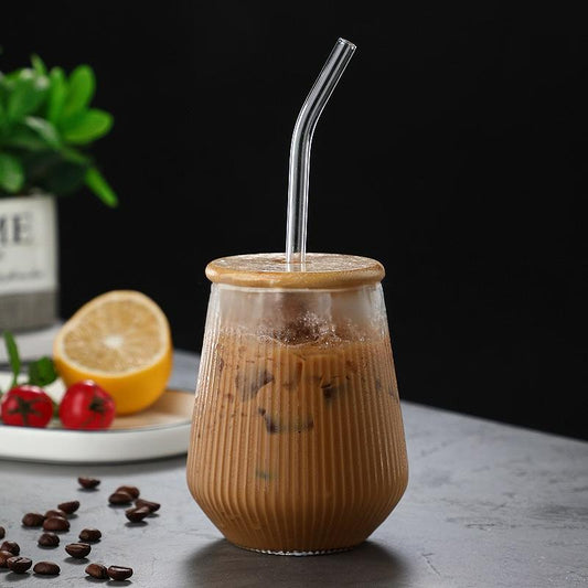 Lined glass iced coffee cup