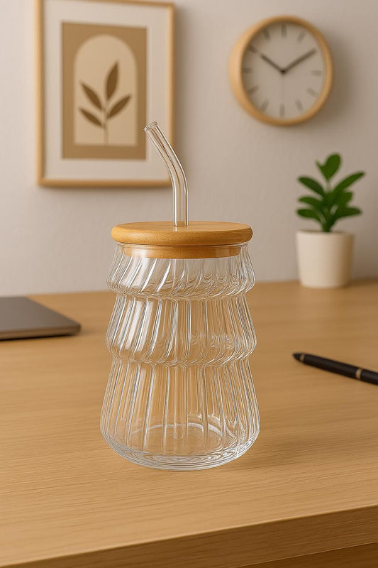 Lined glass iced coffee cup-1