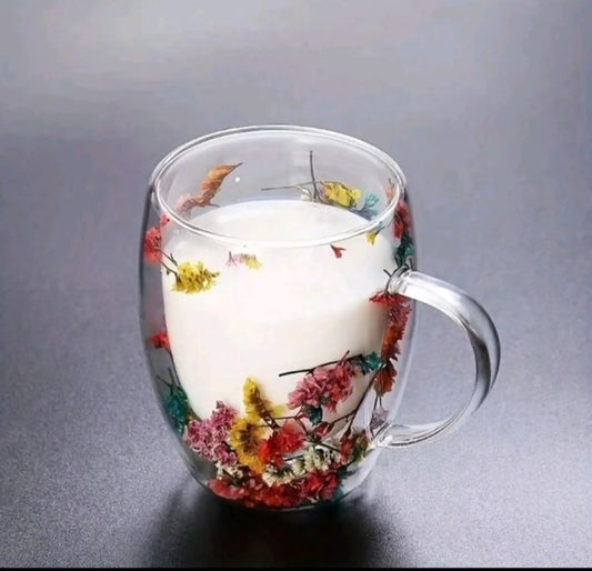 Customized Flower double glass cup - Rimelyn
