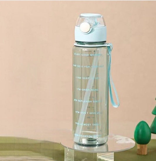 Plastic water bottle with straw