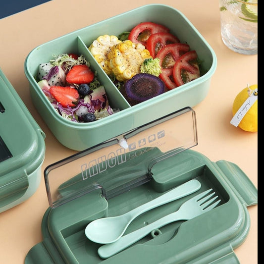 Lunch box 2 compartments with fork and spoon