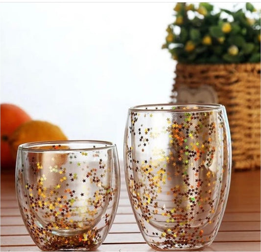 Glitter double glass mug