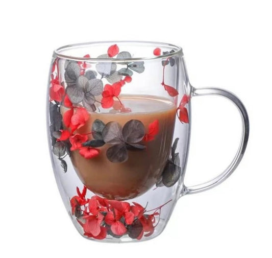 Double glass dried flower mug