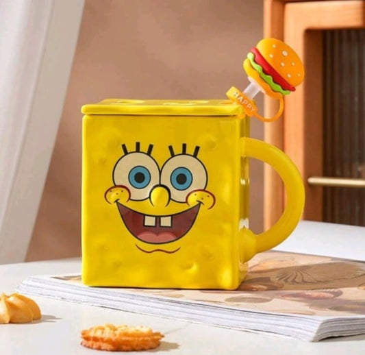 Sponge bob mug with straw