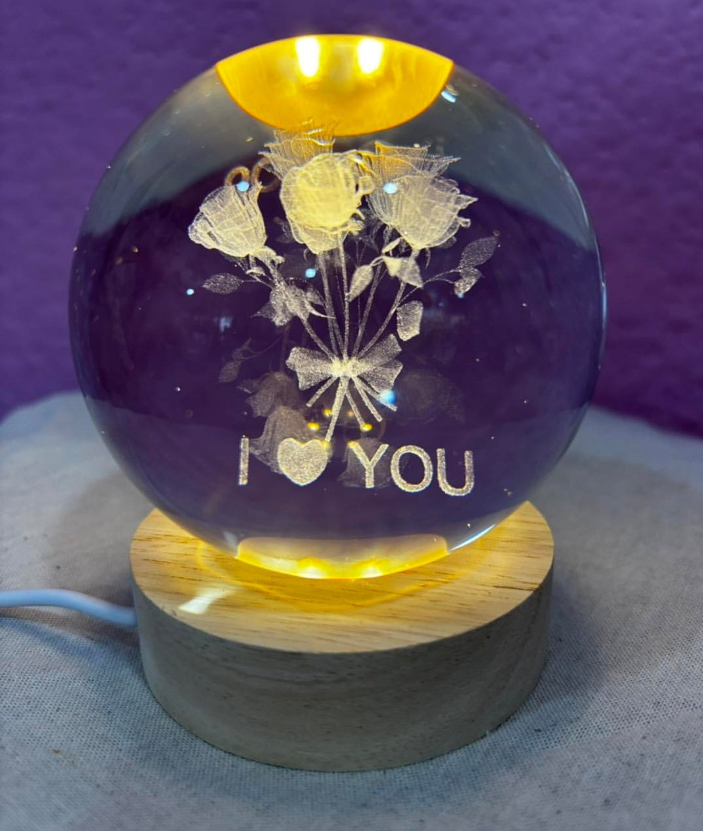 Crystal ball night light flowers